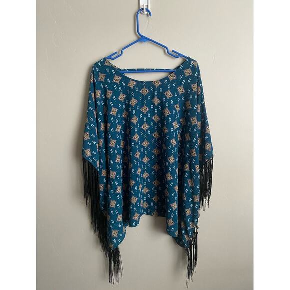 Wrangler Large Aztec Print with Fringe Sleeve Western Blouse - Picture 1 of 4